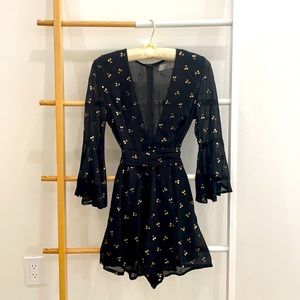 Black Romper with Mini Gold Cherries